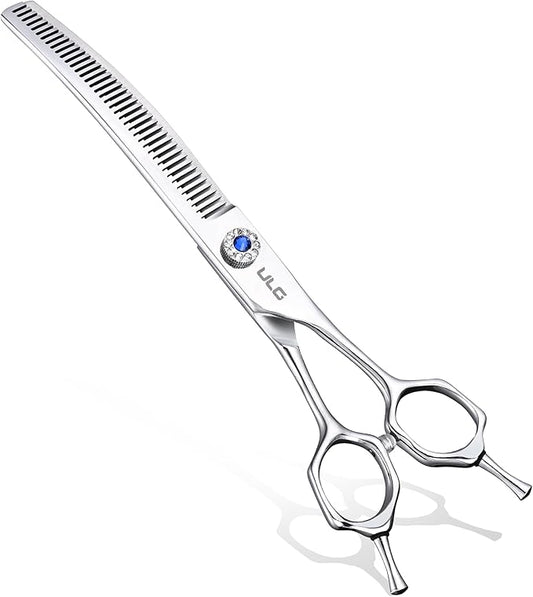 ULG Dog Grooming Scissors 40-Tooth 7.0??Curved Thinning Scissors Seamless 15%-20% Thinning Rate 440C Japanese Stainless Steel Tension Adjustable Left & Right Handed Pet Grooming Shears