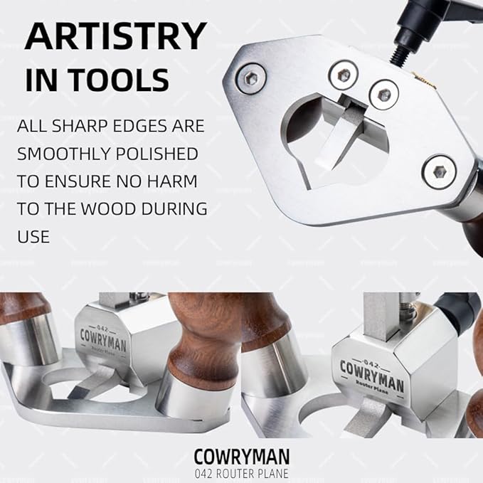 Cowryman 042 Router Plane Handheld Precision Woodworking Tool with Depth Stop for Detailed Corner Cutting and Joinery Dado Grooves