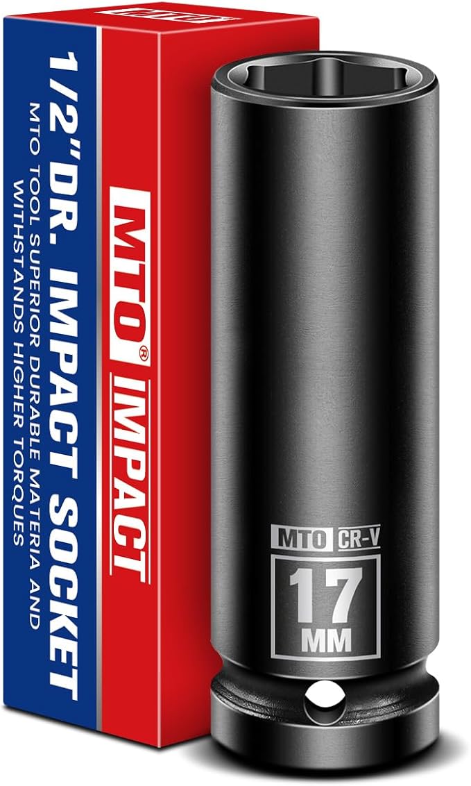 MTO 1/2" Drive 17mm Deep Impact Socket, 6-Point Metric Socket for Automotive Maintaince, CR-V Steel Meets ANSI Standards