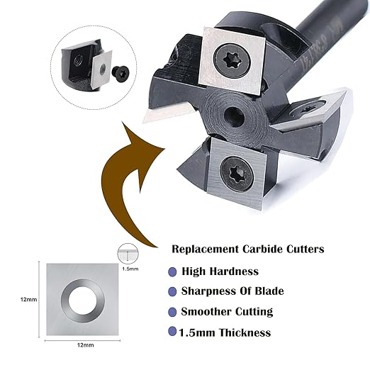 10PCS 12x12x1.5mm(Thickness) Carbide Inserts Cutters for Slab Flattening Router Bit, 4-Cutting Edge(Reversible), Standard Square Replacement Blade for Surfacing Router bit