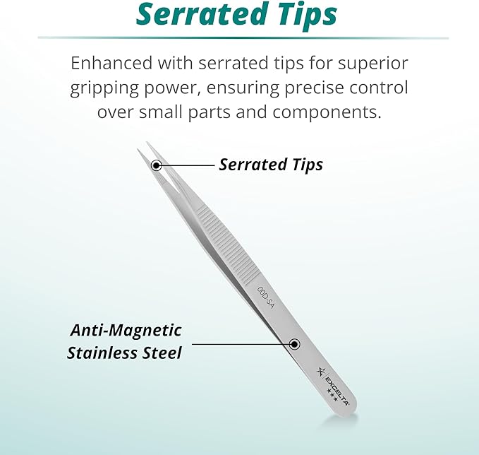 Excelta Straight Medium Point Tweezers, Anti-Magnetic Stainless Steel, Ideal for General Purpose Use, 4.75??Length, Professional