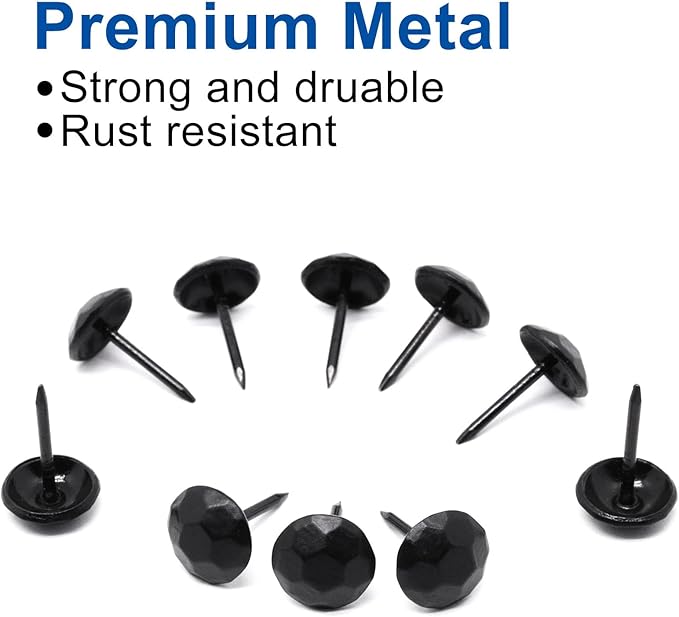YuGtcen 120pcs Upholstery Tacks, Decorative Nails Thumb Tacks Metal Upholstery Nails for Wood Upholstery Pins Vintage Furniture Tacks Small (11x17mm, Matte Black)