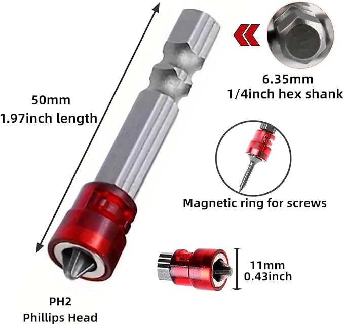 26 Pieces PH2 Phillips Magnetic Screwdriver Bit Set with Magnetic Screw Ring Holder and Insert Bit - Professional S2 Steel Tool Kit for Home/Car/Electronics Repair