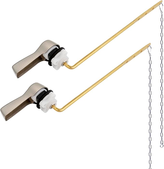 Hibbent 2 Pack Universal Metal Front Mount Toilet Handle Replacement Kit, Brass Toilet Flush Tank Lever with Stainless Steel Flapper Chains for Most Toilets, Brushed Nickel Finish