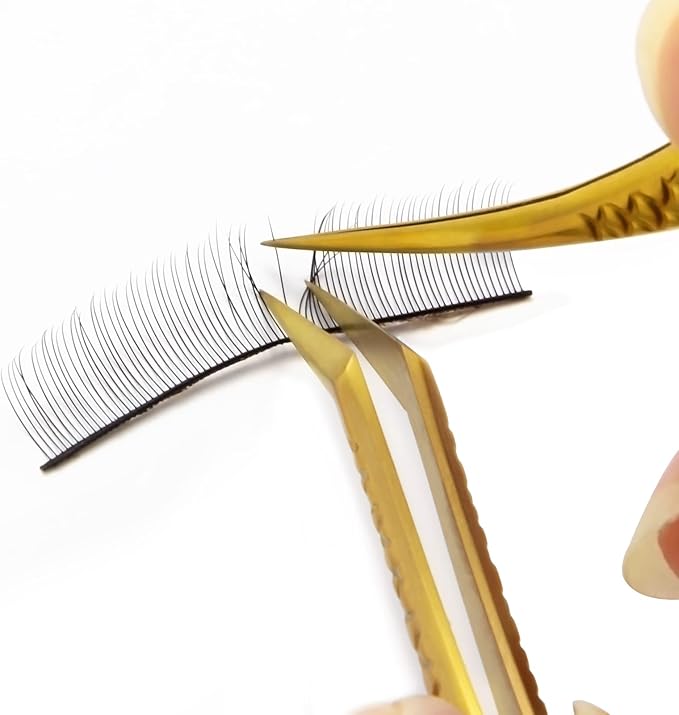 FEITA Diamond Grip Eyelash Extensions Tweezer Lash Precision Tweezers, Japanese Steel Dolphin-shaped Tip, False Lashes Application Tools, Gold 1Pc
