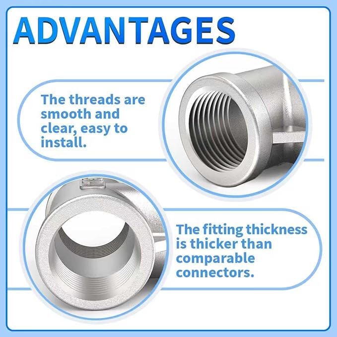 ChillWaves 304 Stainless Steel Pipe Fitting, Tee 1/4" x 1/4" x 1/4" NPT Female Thread Adapter(2-PACK)