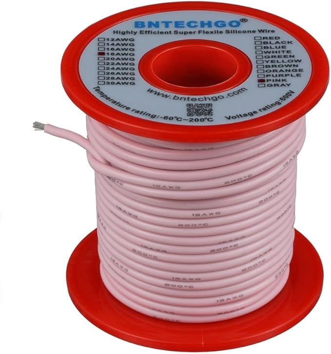 BNTECHGO 18 Gauge Silicone Wire Spool 100 ft Pink Flexible 18 AWG Stranded Tinned Copper Wire
