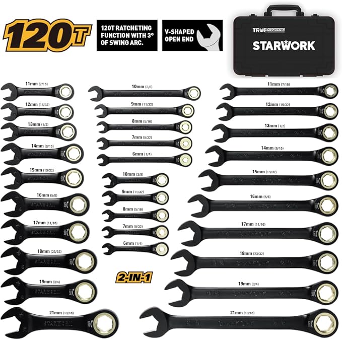 STARWORK TRUE MECHANIC??Ratcheting Wrench Set (30pc-Black)