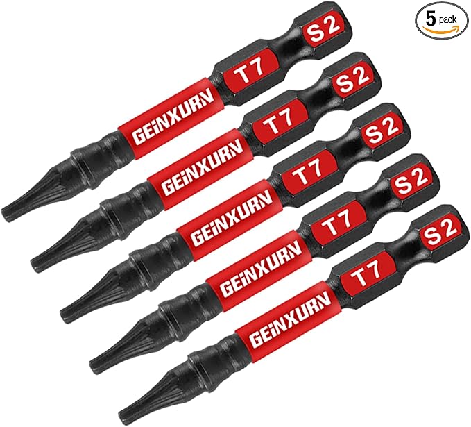 5 Pieces T7 Impact Tough Magnetic Screwdriver Bit Set, 2 In. #7 Torx Head power Bit Set, S2 Alloy Steel T7 Star Bit