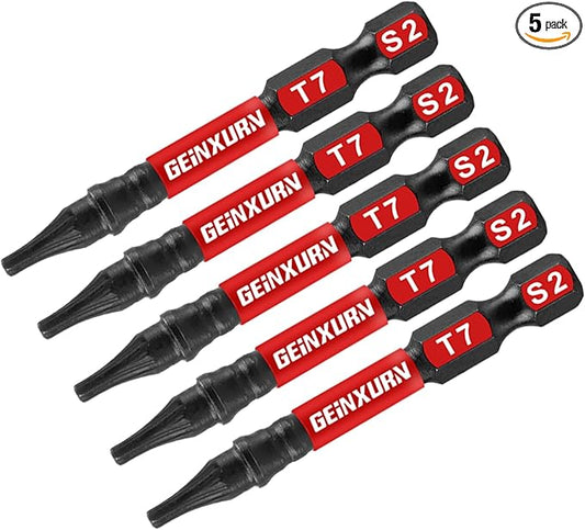 5 Pieces T7 Impact Tough Magnetic Screwdriver Bit Set, 2 In. #7 Torx Head power Bit Set, S2 Alloy Steel T7 Star Bit
