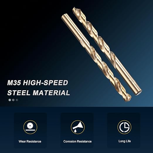PATIKIL 8.5mm Drill Bit, Jobber Straight Shank M35 Cobalt 5% High-Speed Steel 135째 Gold Finish for Stainless Steel Hard Metal - 6 Pack