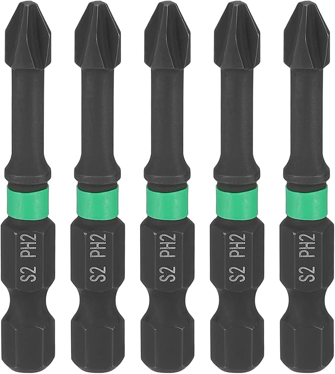 HARFINGTON 5pcs #2 Impact Phillips Screwdriver Bit PH2 1/4" Hex Shank 2" (50mm) Length 0.17" Rod Magnetic Cross Head Drill Bits S2 Steel Industrial Screw Drivers for Impact Power Tools