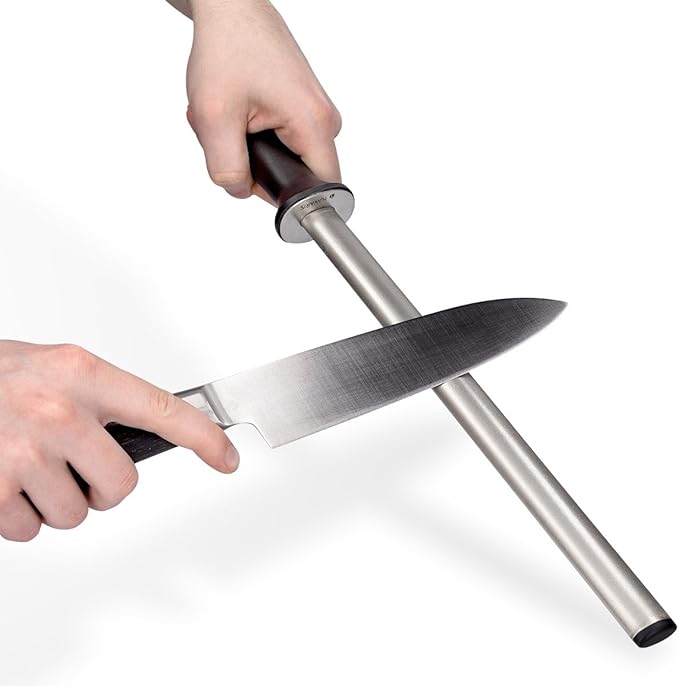Navaris Diamond Sharpening Steel - 12" (31cm) Oval Knife Rod Sharpener for Honing Kitchen Knives - Lightweight and Durable for Home or Pro Use