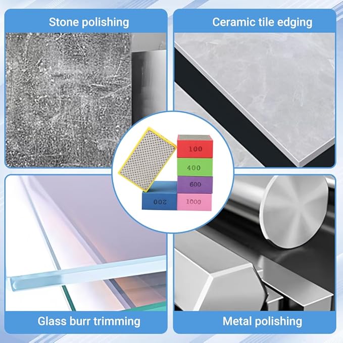 6 Pack Diamond Polishing Pads, Sanding Blocks, Tile Tools Foam Backing Diamond Sanding Pads Grit 60,100,200,400,600,1000 for Tile Glass Ceramic Wood Marble Metal