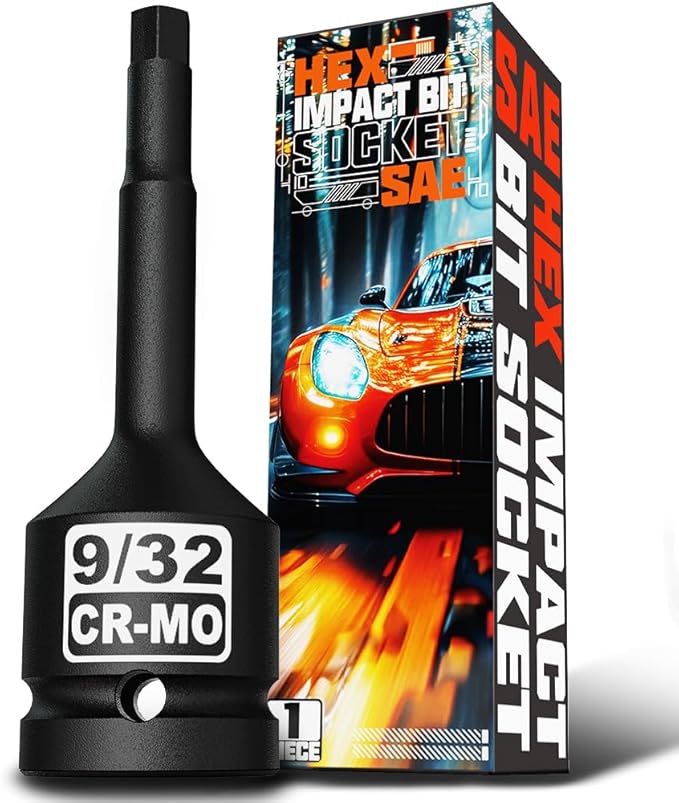 1/2" Drive H9/32-Inch Impact Hex Bit Socket, SAE Allen Bit Socket, Cr-Mo Steel, Removing Loosening Hexagon Bolts