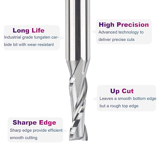 SpeTool Upcut Spiral Router Bit 3/8 inch Cutting Diameter 1/2 inch Shank 1-1/4 inch Cutting Length, Carbide CNC Router Bits End Mill for Wood Mortises Carving Engraving