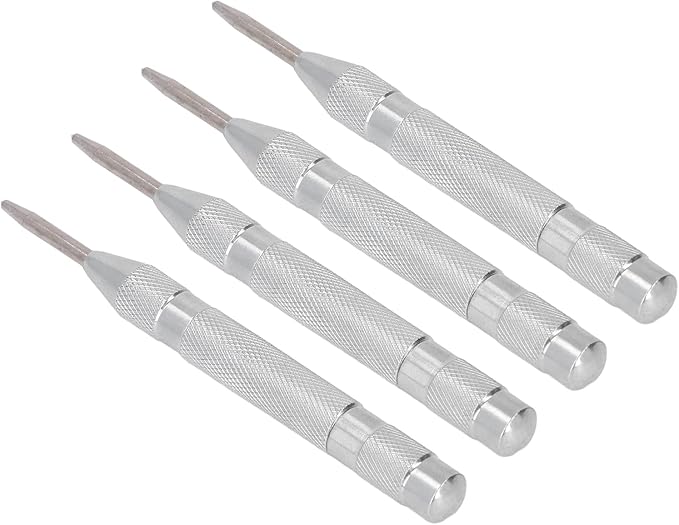 Center Punch, 4Pcs 5inches Center Punch Automatic High Speed Steel Tool Set Kit for Furniture Installation Machine Maintenance (Silver)