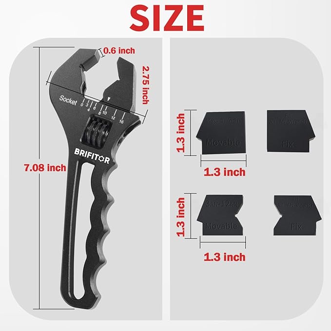 BRIFITOR AN Fittings Wrench 3AN-16AN Adjustable AN Wrench With 2 Styles Non-Marring Protective Clamps to Prevent AN Hose End Fittings From Scratches & Enchance Gripping竊똁lack