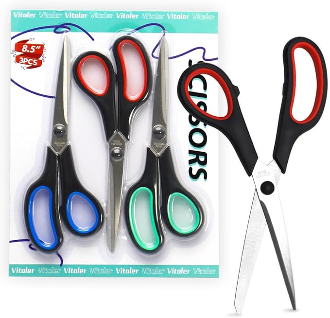 Vitoler Scissors All Purpose Heavy Duty,8.5" Kitchen Scissor for Office Home School Craft Sewing Fabric Supplies, High/Middle School Student Teacher, Right/Left Hand