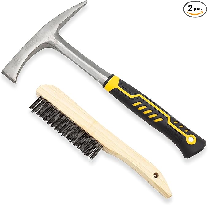 JOYFUL&HOPEFUL Heavy Duty Chipping Hammer,28oz,Professional Slag Removal Hammer,Forged Steel,12.6",Efficiently Removes Welding Slag and Spatter,with Wire Brush