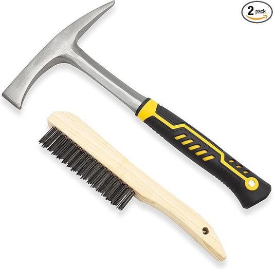 JOYFUL&HOPEFUL Heavy Duty Chipping Hammer,28oz,Professional Slag Removal Hammer,Forged Steel,12.6",Efficiently Removes Welding Slag and Spatter,with Wire Brush