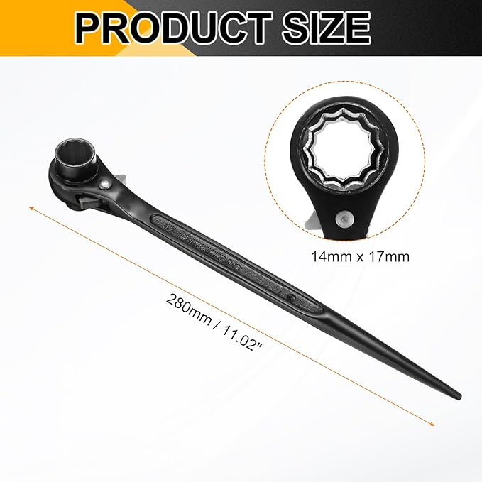 HARFINGTON 2pcs Scaffolding Podger Ratchet Wrench 14mm x 17mm CR-V 12 Point Double Ended Socket Ratcheting Podger Scaffold Spud Spanner Tool for Auto Repair Mechanical Maintenance, Black
