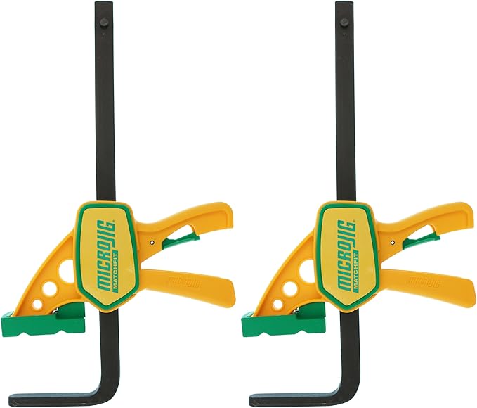MICROJIG MatchFit Grr-rip Clamps, Dovetail, T-Track Compatible, for Woodworking Jigs, Sleds, Workbenches, Squeeze Action, DVC-625QCK2, 2-Pack, Yellow