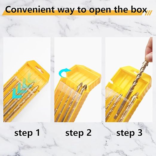 Masonry Drill Bit Set for Ceramic Tile, Concrete Drill Bit with Tungsten Carbide Tip for Marble, Cinder Block, Glass, Brick, Metal, Cement, Concrete, Plastic, Wood, Granite and Wall,5PCS