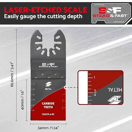 S&F STEAD & FAST Oscillating Tool Blade Carbide, Multitool Blades Industrial-Strength, Universal Fit for Quick Release, Oscillating Saw Blades for Hard Metal, Nails, Screws, Bolts, 4-Pack