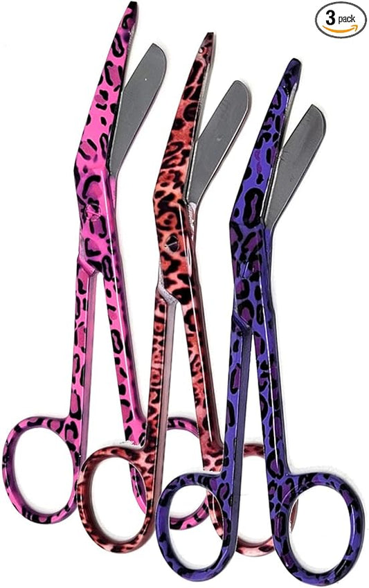 Set of 3 Assorted Pattern Nurse Doctor EMT Lister Bandage Scissors 5.5" (14cm), Stainless Steel, Premium Quality-Ideal Gift (PK10)