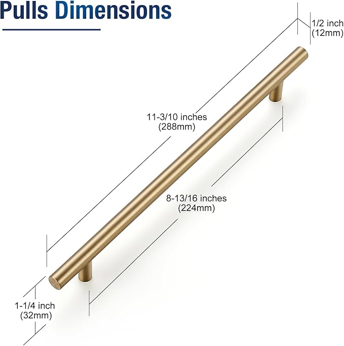 JOY DECOR 5 Pack Champagne Bronze Cabinet Pulls ??11-3/10 Inch Length, 8-3/4 Inch (224mm) Hole Center ??Stainless Steel Kitchen Cabinet Handles for Drawer and Cupboard