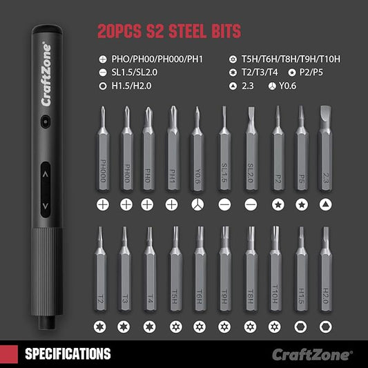 Ultra Mini Electric Screwdriver, Max 0.5N.m, Power Screwdriver with20 S2 Steel Bits, 5/32'' Hex with LED Light, Magnetic Storage, Repair Tool for Electronics, Camera, Laptop(Grey)
