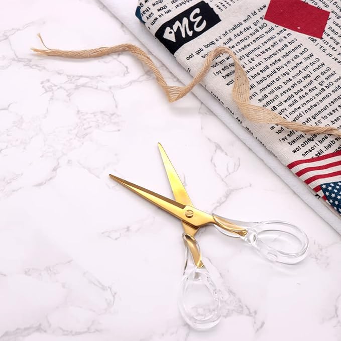 NatSumeBasics Gold Scissors Clear Acrylic Scissors 6.5" Craft Office Professional Shears for Home School Office Desk Accessories Stationery Supplies (Clear Gold)