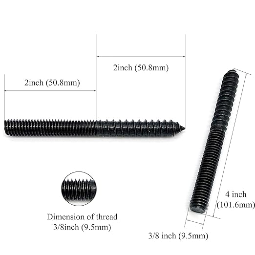 8 Pack 3/8-16 x 4 Inch Black Hanger Bolts 3/8-16" Double Headed Bolts 3/8 Wood Dowel Screw Self-Tapping Screw Hanger Bolts for Furniture Screws Double Screw Threaded Rods Bolt 100mm Length
