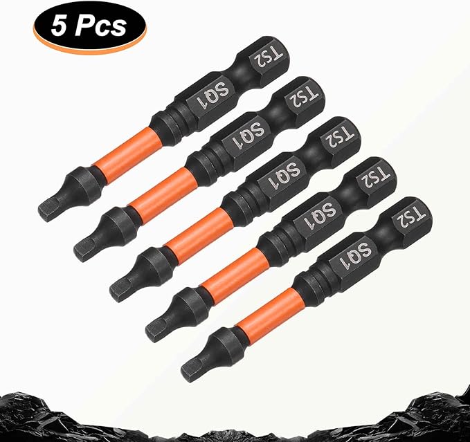 HARFINGTON 5pcs Square Head Screwdriver Bits 1/4" Hex Shank SQ1 Magnetic Head 2" Length S2 Steel Screw Driver Drill Bit for Repair Work Electric Screw Driver
