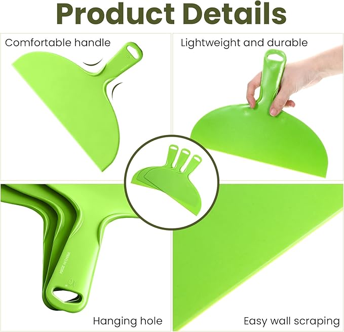 Plastic Putty Knife Scraper 10 Inch, Plastic Flexible Putty Knives, Flexible Disposable Spreader Knife for Drywall Taping and Wall Painting, Green 3PCS