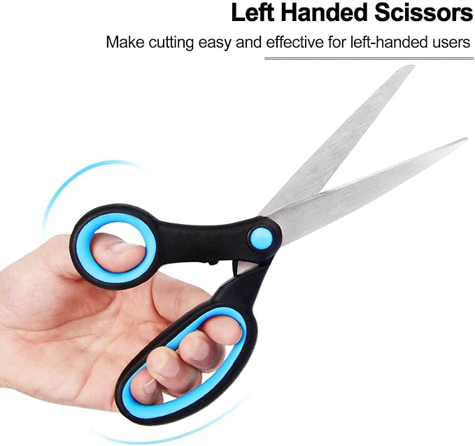 Left Handed Scissors for Adults, 8 Inch Lefty Scissors Bluk for big Kids Student, All Purpose Sharp Blades Shears Set(3 pcs), Great for Craft, Office, Sewing Fabric, Arts, School and Home, Black/Blue