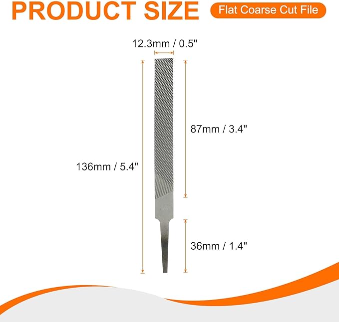 HARFINGTON Flat Coarse Cut File 4" Double Cut Teeth High Carbon Steel Hand Rasp File without Handle for Metal Wood Deburring Removing