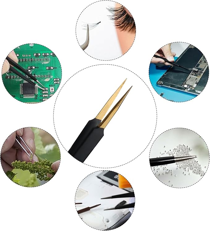 4pcs ESD-14 black and gold high-end tweezers, anti-static tweezers, stainless steel tweezers, card box packaging