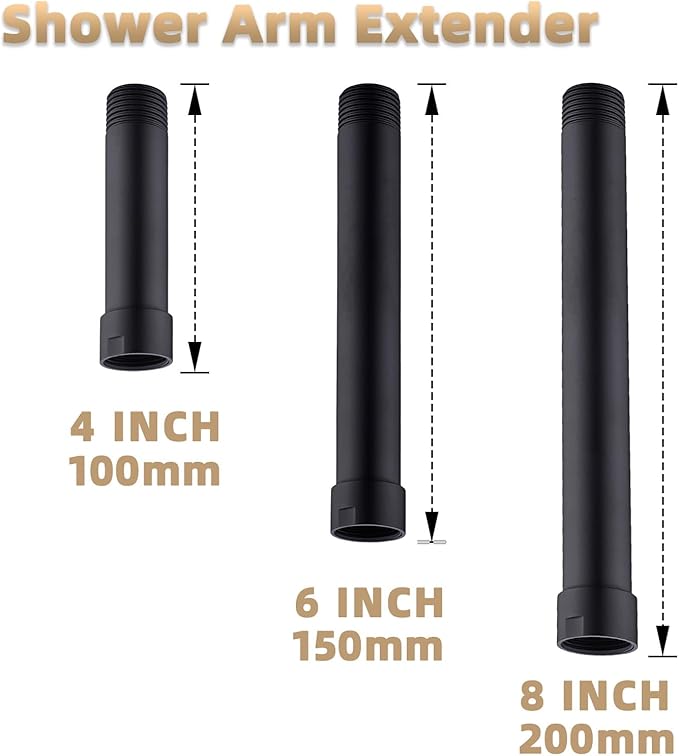 Black Shower Head Extension Arm, 4 Inches Shower Arm Extender for Rain and Handheld Shower Head, Solid Stainless Steel Straight Bathroom Extension Arm,Female to Male NPT 1/2 Inch