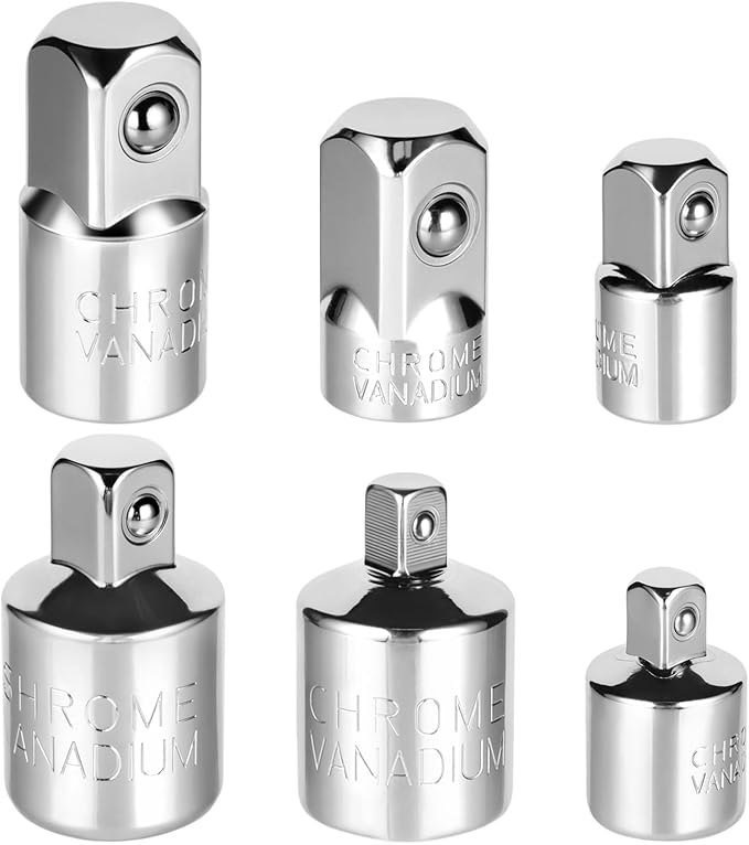 1/4" 3/8" 1/2" Socket Adapter and Reducer Set, 6 Pcs Chromium Vanadium Steel Drive Conversion Adapters, for Automobile Maintenance and Repair, Machinery, Industry, Construction