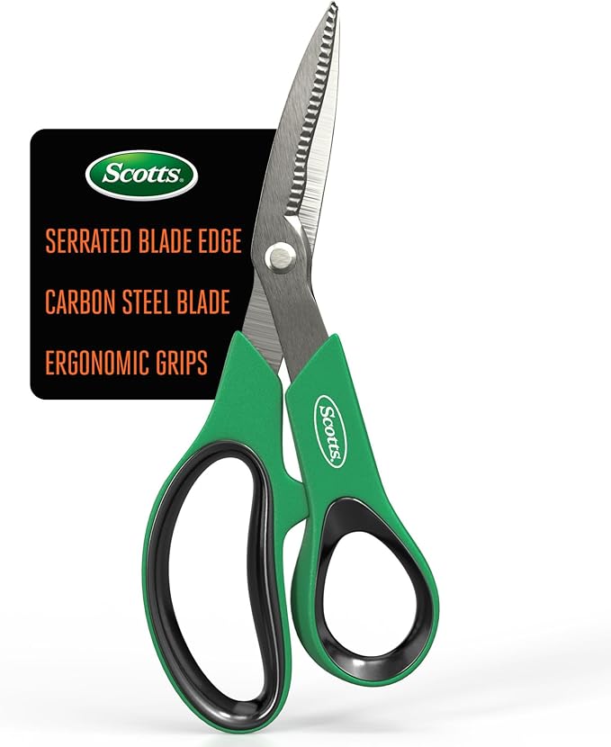 Scotts 8 in. All-Purpose Steel Garden Utility Shears with Serrated Blades ??Comfort Grip Yard and Garden Scissors for Pruning Plants, Flowers, and Herbs
