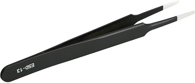 Aoje-Link ESD-13 Professional Anti-Static Precision Technology Tweezers, Non-magnetic Flat and Round, Stainless Steel Plastic Coated, Full Length 120mm, Black, 2pcs
