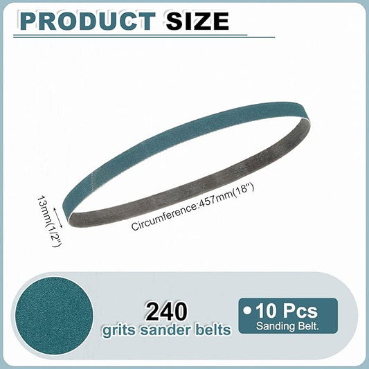HARFINGTON 1/2 x 18 Inch Sanding Belts, 10 Pcs 240 Grit Zirconia Abrasive Belt Sander File Belt for Woodworking, Metal Polishing, Knife Sharpener