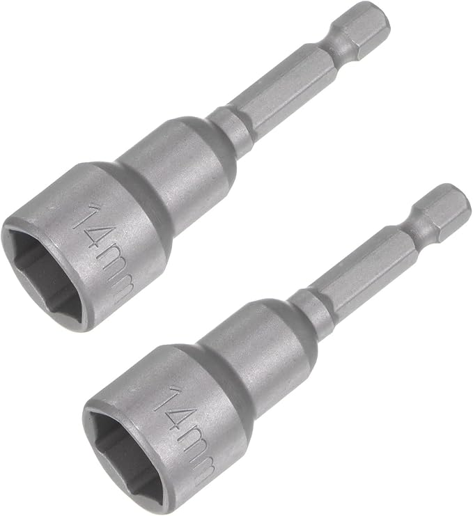 uxcell 14mm Magnetic Hex Socket 65mm/2.56", 1/4" Hex Shank Magnetic Power Nut Driver Set CR-V Quick-Release Extensions for Impact Drill Nut Setters Socket Wrench Screw, 2 Pcs