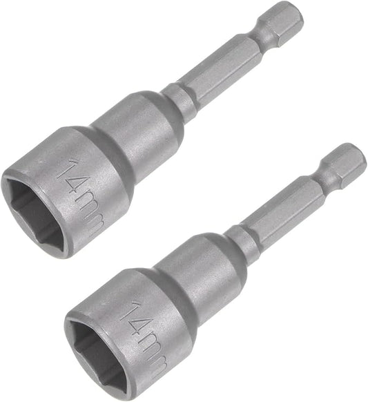uxcell 14mm Magnetic Hex Socket 65mm/2.56", 1/4" Hex Shank Magnetic Power Nut Driver Set CR-V Quick-Release Extensions for Impact Drill Nut Setters Socket Wrench Screw, 2 Pcs