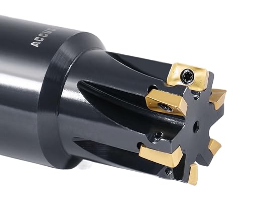 Accusize Industrial Tools 1-1/4'' 90 Deg Square Shoulder Indexable End Mill, 4-1/4'' Overall Length, APKT11T3 Carbide Inserts, 6 Flute, 0056-0923
