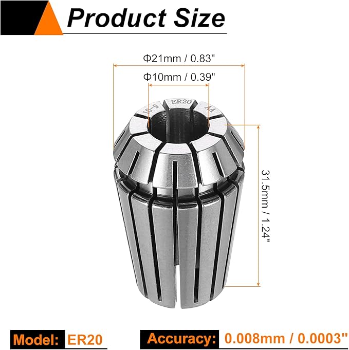 HARFINGTON Spring Collet Chuck ER20 10mm 65Mn Spring Steel Precision Router Collets for CNC Engraving Milling Lathe Tool