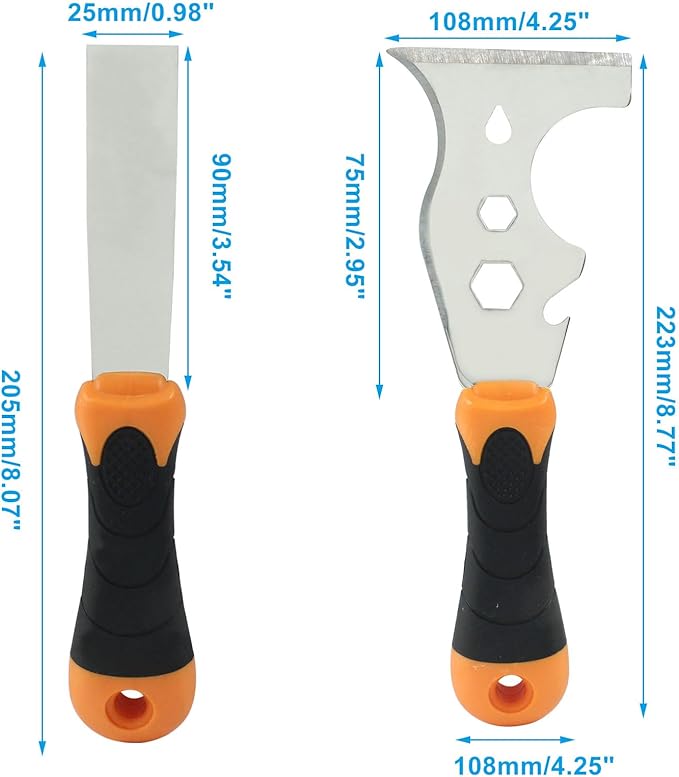 2 Pcs Stainless Steel Paint Scraper Putty Knife, 12-In-1 Paint Scraper Painters Tool Razor Blade Scraper Painters Knife for Painting