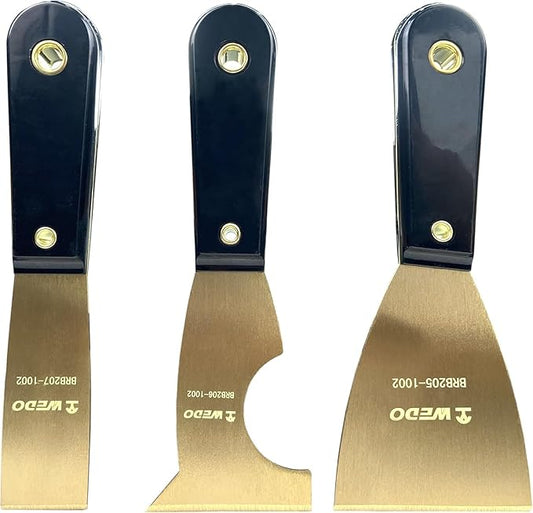 WEDO Brass Putty Knife Set, Wide Blade 3"+ Multifunctional Blade 2-1/2"+ Narrow Blade 1-1/4",Paint Scraper with Bakelite Handle, Painters Knife, Drywall Knife, 8" Length